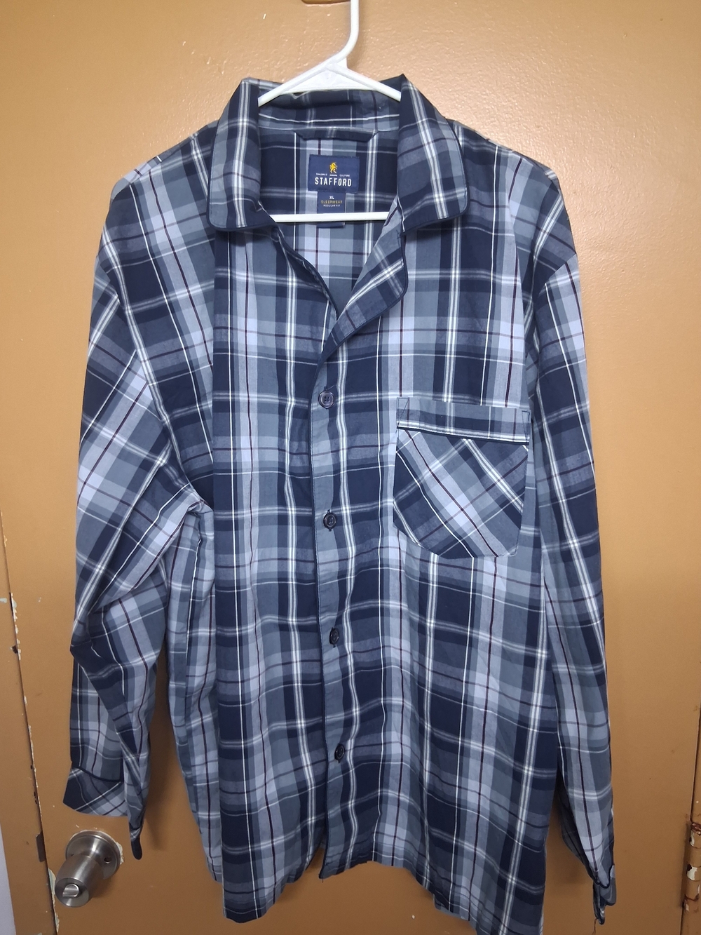 Stafford XL Navy and Light Blue Plaid Button-Down Shirt